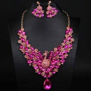 Super Shiny Peacock Necklace Earrings Set Set For D Minimalist